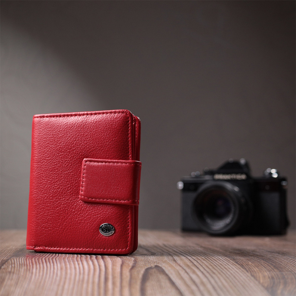 Яркий женский кошелек с монетницей и блоком для пропусков из натуральной кожи ST Leather 22714 Красный Киев - изображение 3