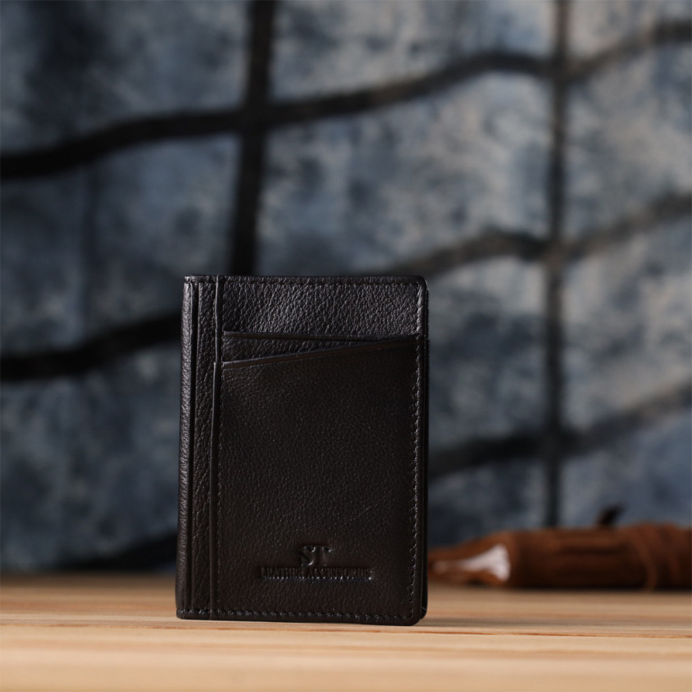 Мужской кошелек для карточек из натуральной кожи ST Leather 23091 Черный Киев - изображение 3