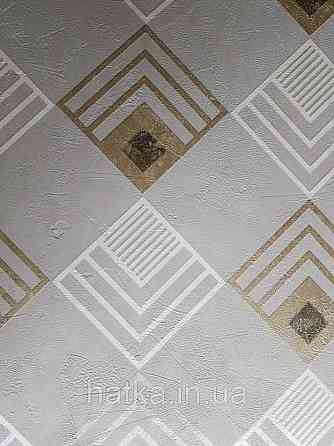 Шпалери вінілові на флізелін AS creation New-life геометрія квадрат білий золотистий на сірому під штукатурку Київ