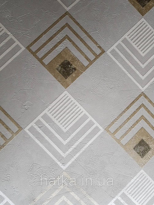 Шпалери вінілові на флізелін AS creation New-life геометрія квадрат білий золотистий на сірому під штукатурку Київ - фото 1