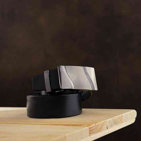 Ремень мужской с пряжкой волна Черный (Vintage) Киев