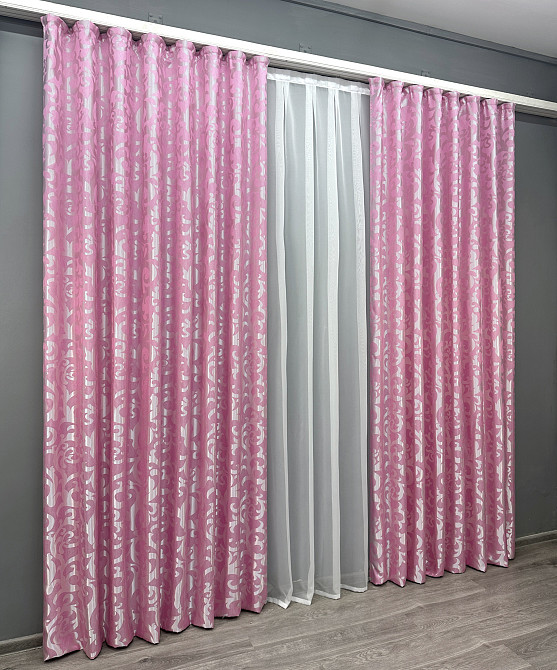 Комплект готовых штор VR-Textil Жаккард Вензель № 476ш Розовый 100х250 см 2 шт (39-0079) Киев - изображение 4