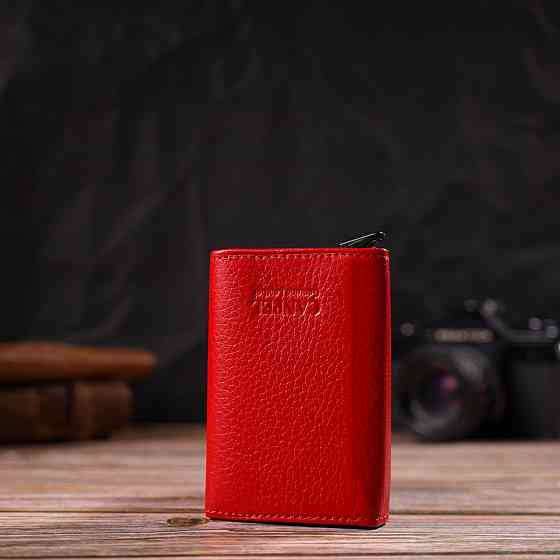 Женский картхолдер в три сложения с автоматическим механизмом из натуральной кожи флотар Красный (CANPELLINI) Киев