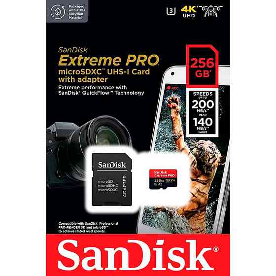 microSDXC (UHS-1 U3) SanDisk Extreme Pro A2 256Gb class 10 V30 (R200MB/s,W140MB/s) (adapter) Київ