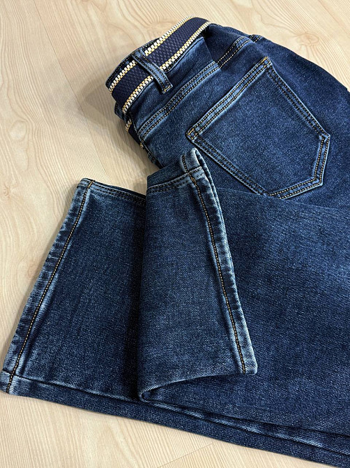 Джинси жіночі Derun 8226 утеплені палаццо на флісі з ременем сині, синій, 31, 31, 84 см, 110 см Київ - фото 10