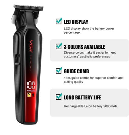 Триммер для бороды аккумуляторный VGR V-930 6500RPM LCD Красный Киев