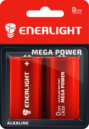 Батарейка бочка ENERLIGHT MEGA POWER D 1.5V блістер 2 шт. Рівне
