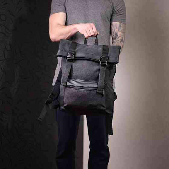 Добротный рюкзак для ноутбука из вставками эко-кожи Черный (FABRA) Киев