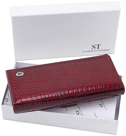 Бордовый лаковый женский кошелек для карточек из натуральной кожи ST Leather (S9001A) Киев - изображение 6