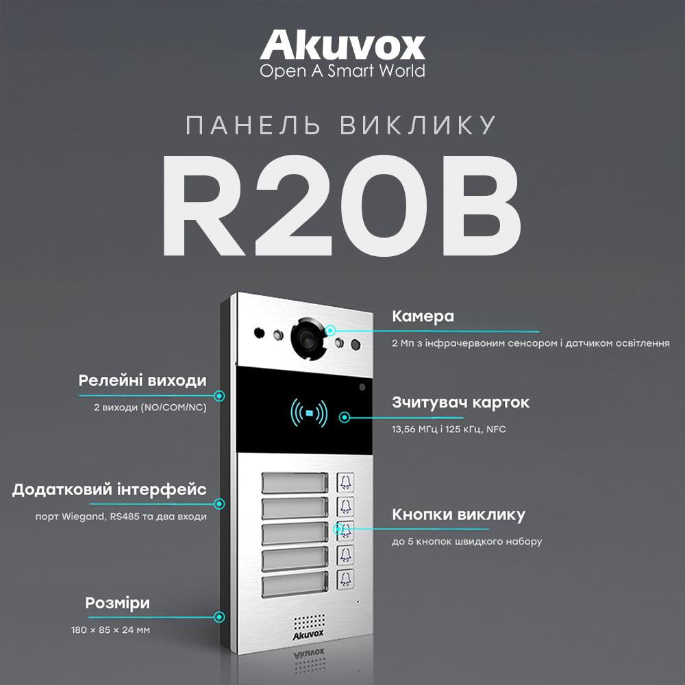 IP-відеопанель на 5 абонентів 2Mp Akuvox R20B SIP зі зчитувачем EM-Marine / Mifare / NFC (87-00031) Київ - фото 4