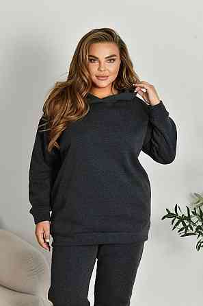 Женский прогулочный костюм: худи и штаны батал в спортивном стиле трехнитка на флисе Графит, 60/62 Одесса