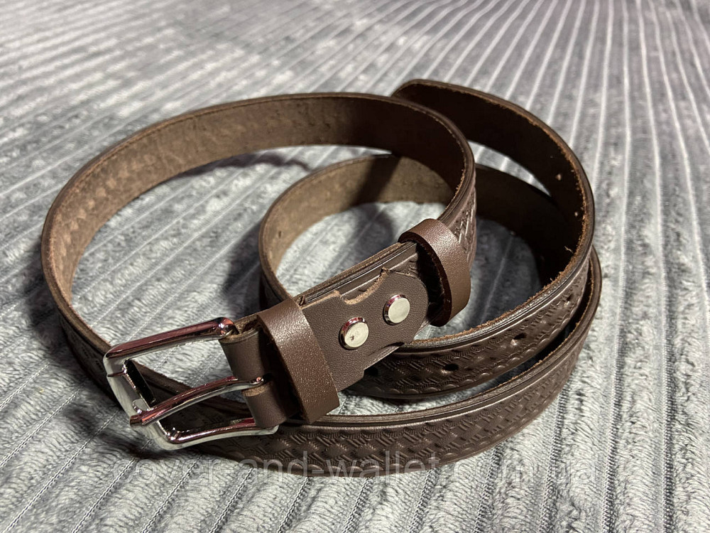 Коричневий шкіряний чоловічий ремінь ручної роботи 30мм Grande Pelle Київ - фото 6