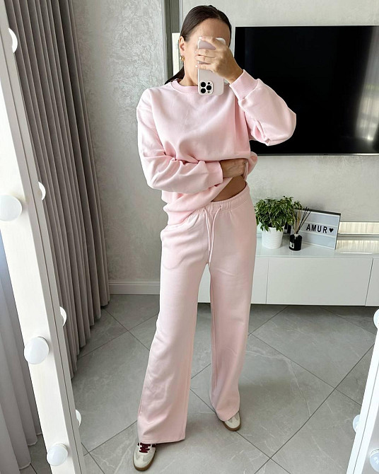 Жіночий прогулянковий костюм: світшот і штани турецька тринитка Рожевий, 44 Одеса - фото 4