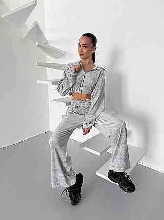 Жіночий велюровий костюм-двійка: худі на блискавці та штани Меланж, 46/48 Одеса