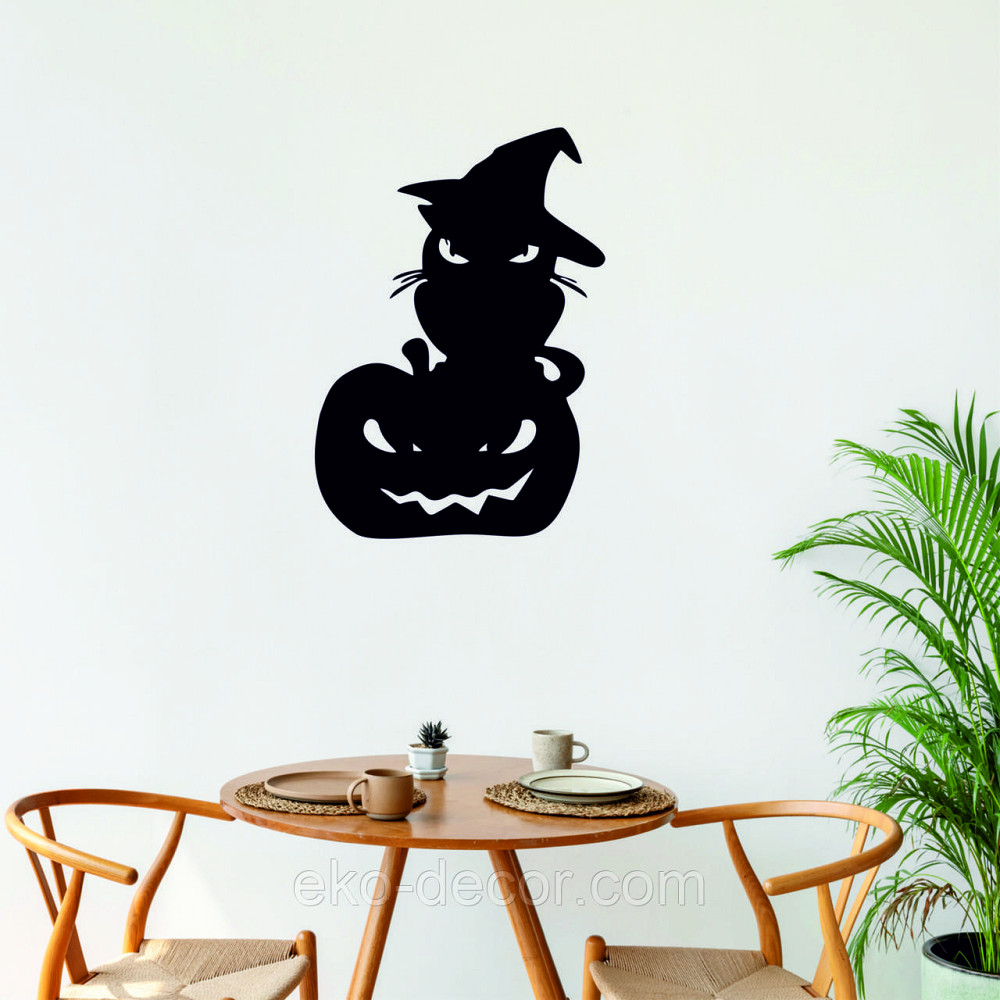 Декоративне настінне Панно «Хеллоуїн — гарбуз із котом», Декор на стіну 90*63 см Київ - фото 4