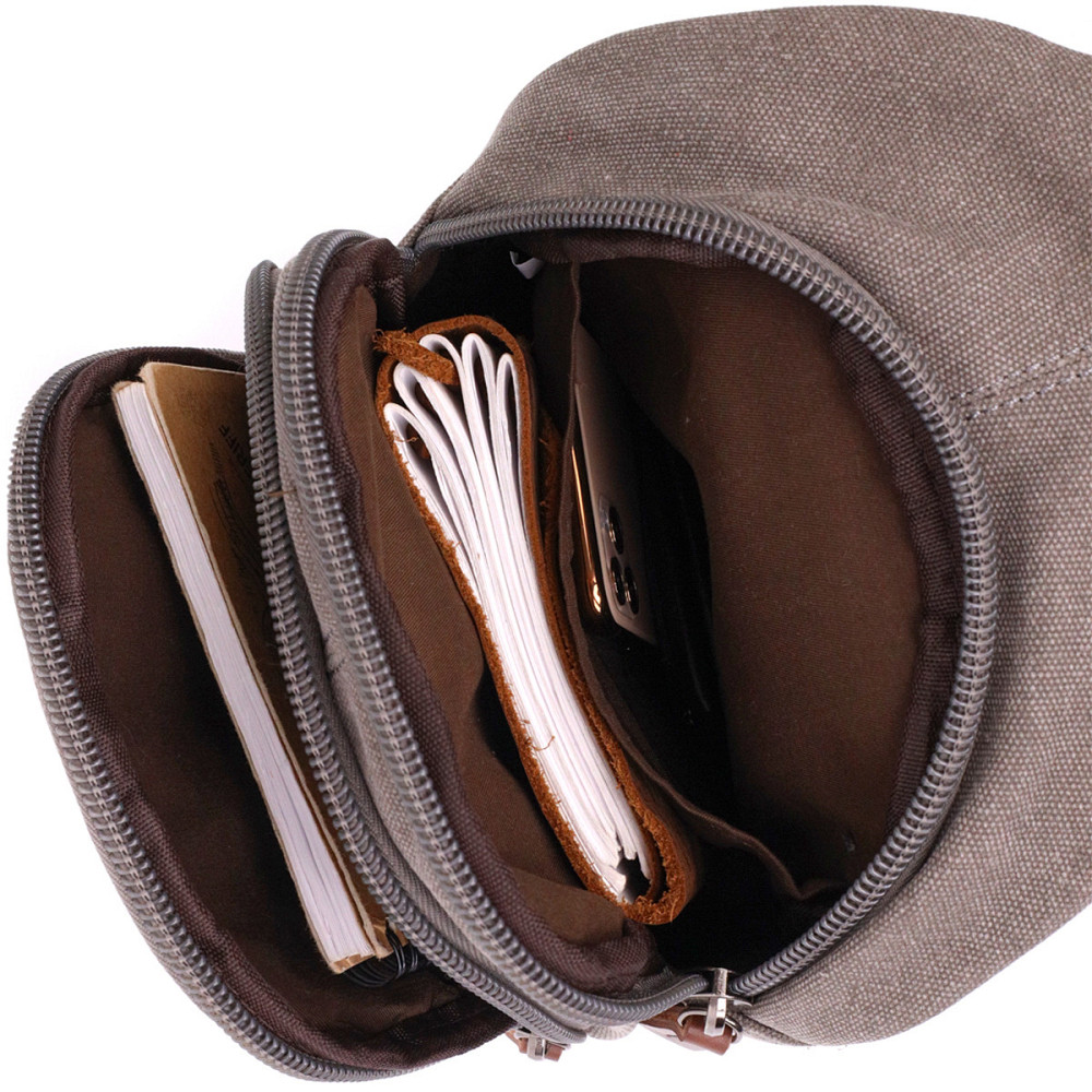 Мужская текстильная сумка через плечо с уплотненной спинкой Vintagе 22173 Серый Киев - изображение 7