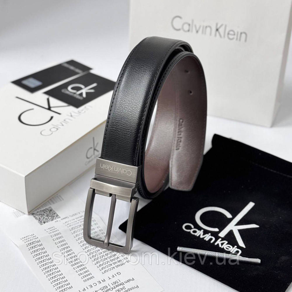 Двосторонній шкіряний ремінь у подарунковій упаковці (450) чорний/коричневий Київ - фото 1