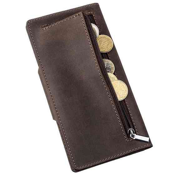 Бумажник вертикальный из винтажной кожи на кнопках SHVIGEL 16180 Коричневый Киев