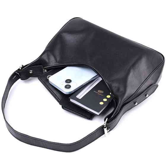 Жіноча сумка багет з регульованим ременем з гладкої натуральної шкіри Чорна (SHVIGEL) Київ