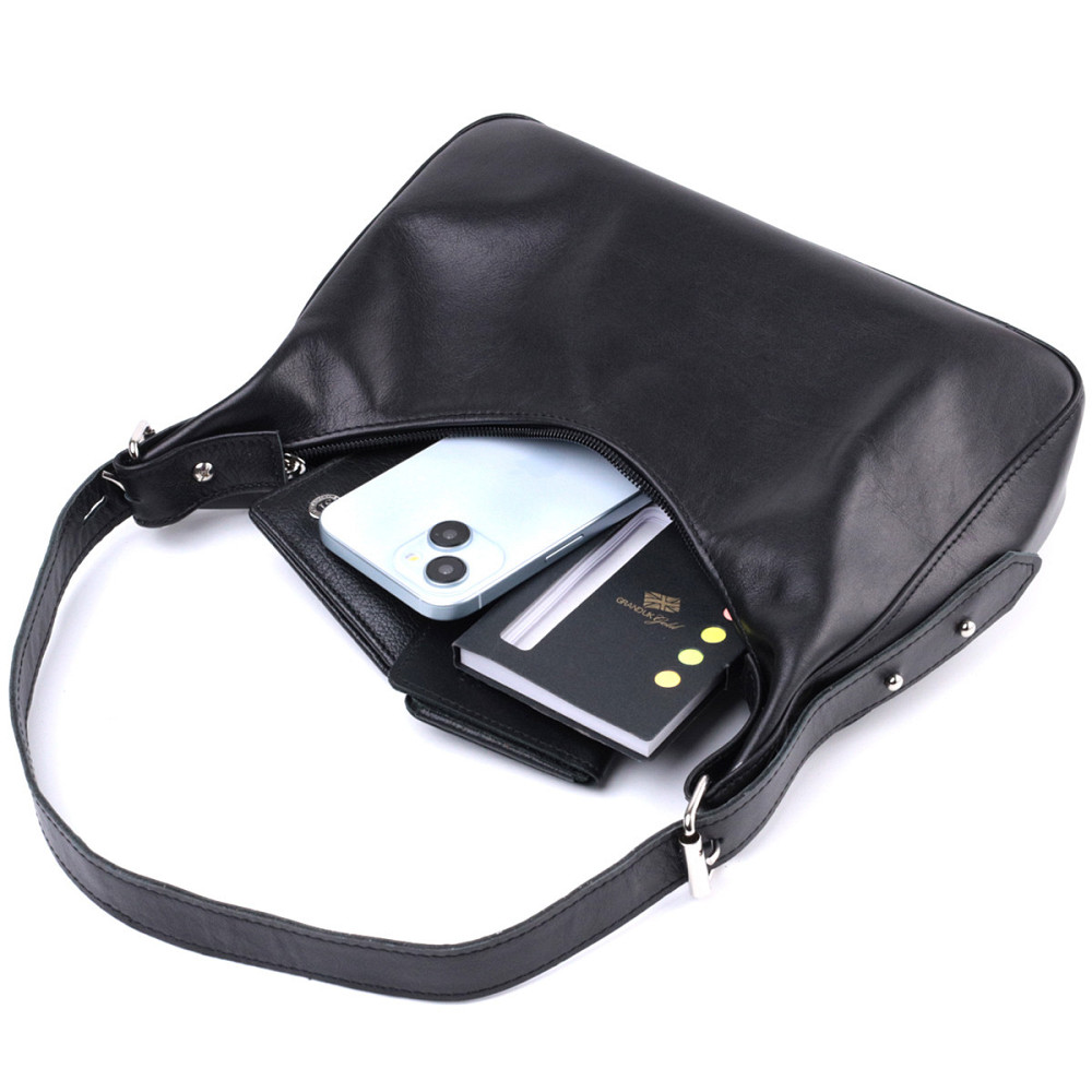 Жіноча сумка багет з регульованим ременем з гладкої натуральної шкіри Чорна (SHVIGEL) Київ - фото 2