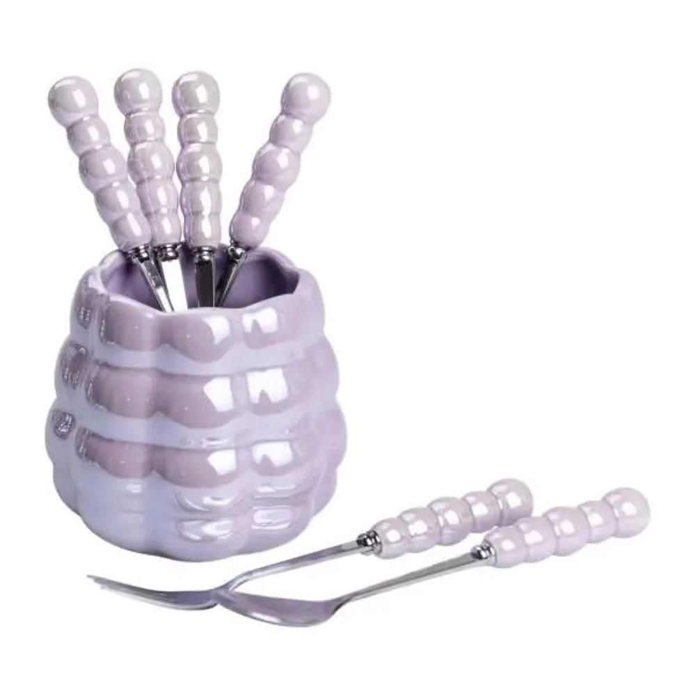 Yiwu Набір десертних виделок і ложок на 3 персони з підставкою з порцелянау 7 предметів Фіолето Киев - изображение 3