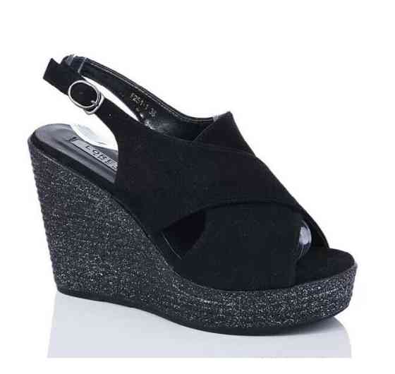 Женские Босоножки на Танкетке Кожаные Сандалии на Платформе Чёрные Летние (размеры: 35,38) - 51-1 Днепр