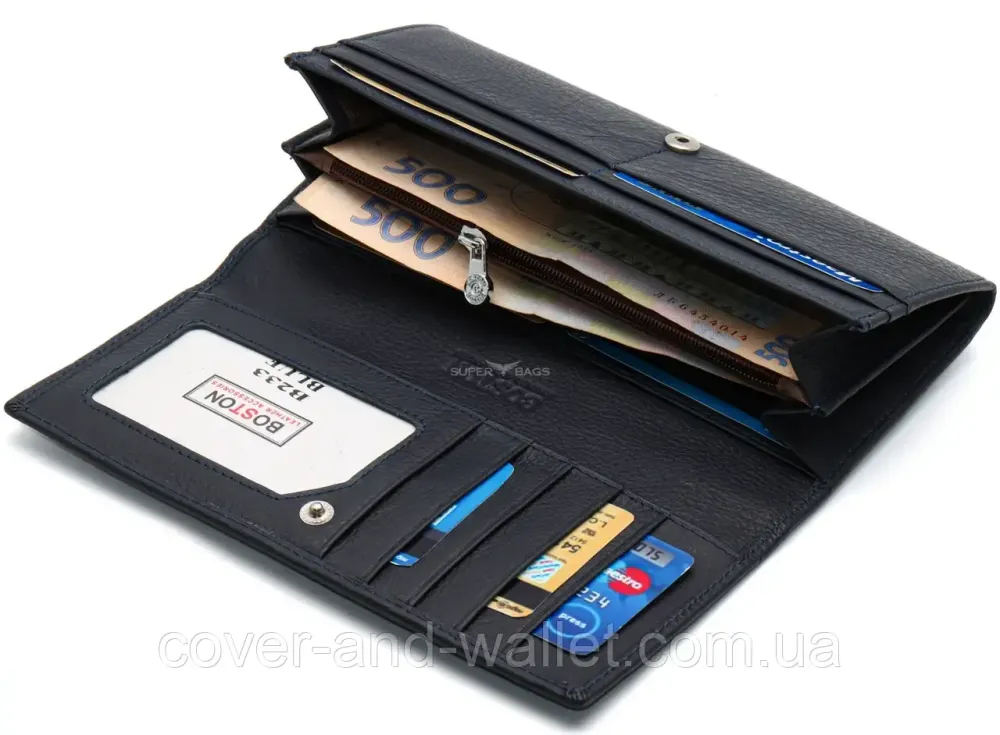 Женский кожаный кошелек на много карточек фиолетого цвета Boston B233 Синий Киев - изображение 3