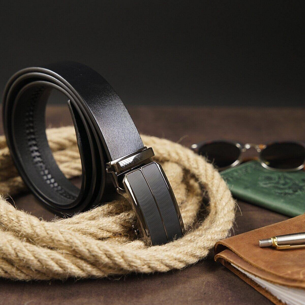 Ремень мужской c затемненной черной матовой пряжкой Vintage 20279 Черный Киев - изображение 2
