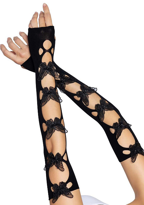 Мітенки Leg Avenue Butterfly applique arm warmers Black, метелики Sex Aura Київ - фото 1