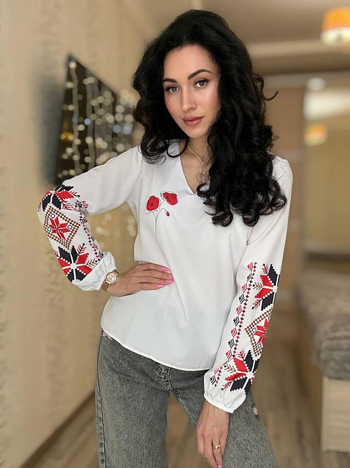 Женская праздничная блуза с цветами турецкий софт Белый 3, 50/52 Одесса - изображение 3