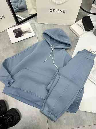 Женский утепленный костюм двойка: худи и штаны турецкая трехнить на флисе Серо-голубой, 42/44 Одесса