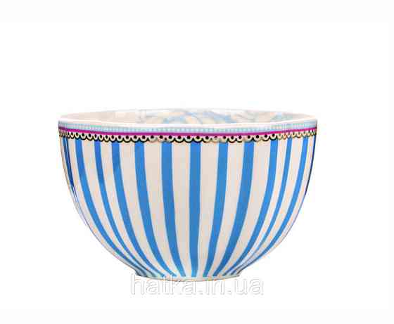 САЛАТНИК НОВОРІЧНИЙ ФАРФОРОВИЙ СЕРВІРУВАЛЬНИЙ 12,5 см БІЛИЙ З БЛАКИТНИМИ СМУГАМИ + ПОДАРУНКОВА УПАКОВКА Київ