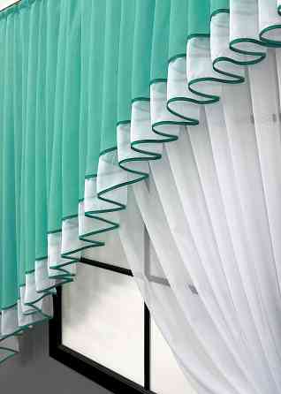 Кухонний комплект VR-Textil № 062к шторка з ламбрекеном бірюзовий з білим 150х170 см (52-1170) Київ