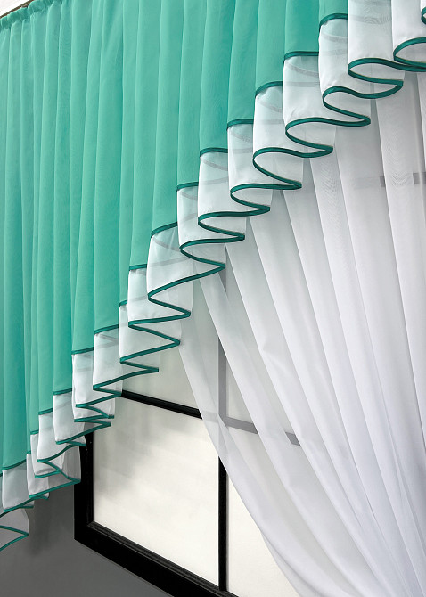 Кухонний комплект VR-Textil № 062к шторка з ламбрекеном бірюзовий з білим 150х170 см (52-1170) Київ - фото 3