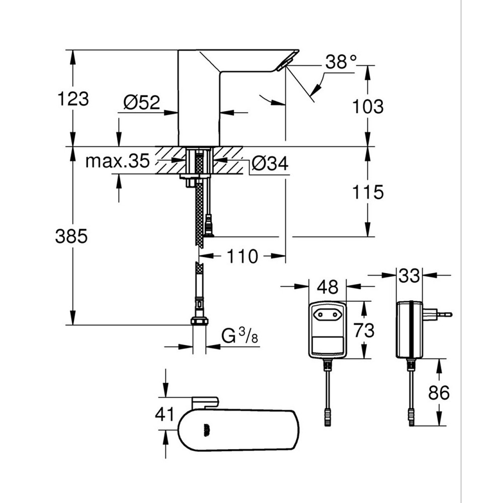 Змішувач безконтактний для раковини Grohe Bau Cosmopolitan E 36453000 Київ - фото 2