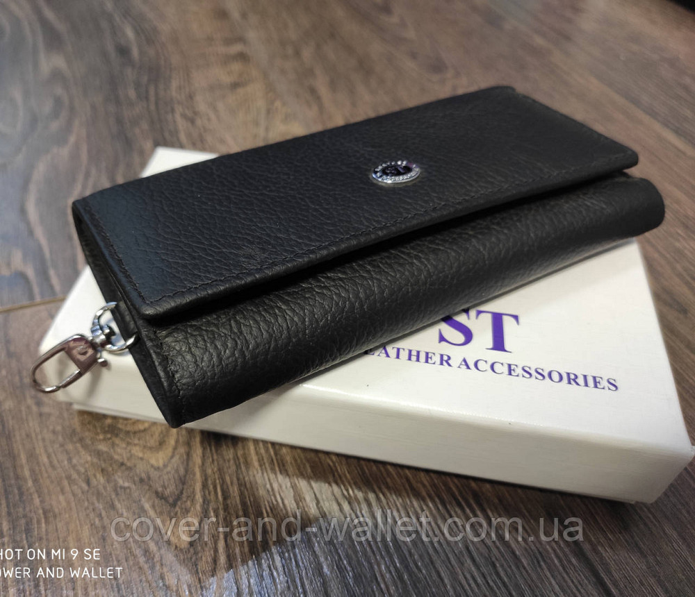 Універсальна ключниця гаманець з карабінами чорного кольору із натуральної шкіри ST 416 Київ - фото 10