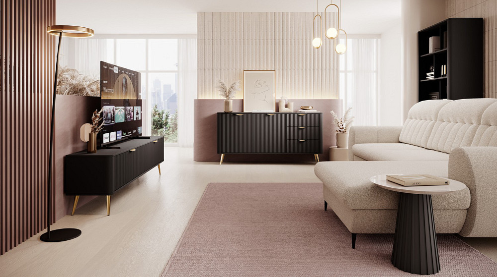 Комод Perfect Home Ланте / Lante 2-дверний з 3 шухлядами і золотими ніжками 2D3S/163 Чорний (PFH-091191) Дніпро - фото 8