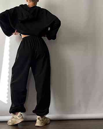 Женский теплый прогулочный костюм двойка: кофта и штаны микрофлис Черный Одесса