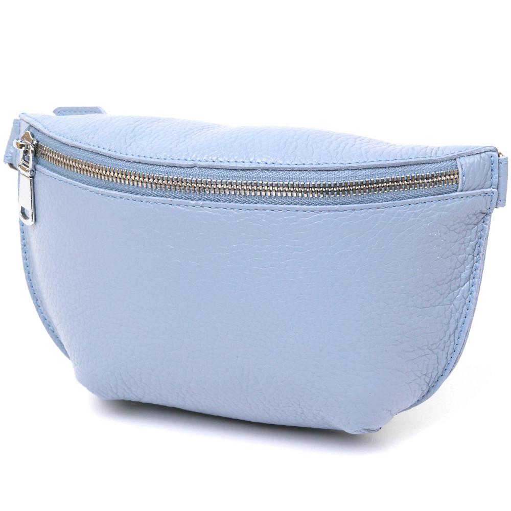 Кожаная удобная женская бананка Shvigel 16374 Голубой Киев - изображение 10