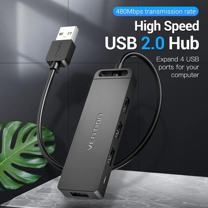 Хаб USB 2.0 -> 4xUSB 2.0, 0.15м, Black Vention Вінниця - фото 3