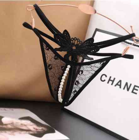 Трусики з бусинками та метеликами чорні - розмір універсальний (на резинці), 15% нейлон, 85% поліестер Київ