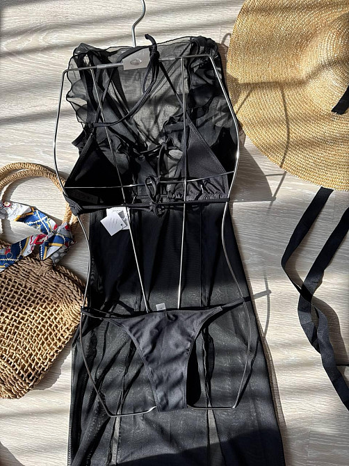 Жіночий купальник трійка з накидкою Чорний L Харків - фото 6