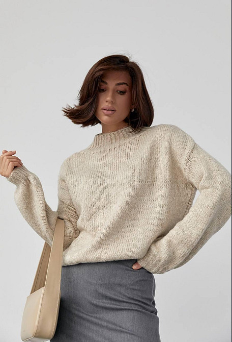 Жіночий затишний оверсайз светр машинне в'язання Молочний Одеса - фото 4