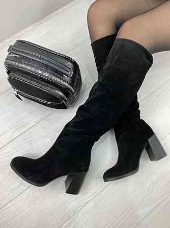 Injers Чоботи жіночі замшеві демісезонні весна-осінь на підборах чорні, з натуральної замші р. Коломыя