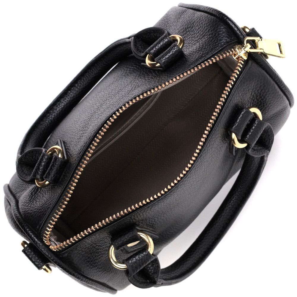 Элегантная женская сумка бочонок с двумя ручками из натуральной кожи Vintage 22353 Черная Киев - изображение 6