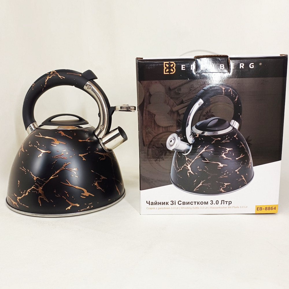 Металевий чайник зі свистком з нержавіючої сталі Edenberg EB-12610 3л, Якісний металевий чайник PI-73 Івано-Франківськ - фото 1