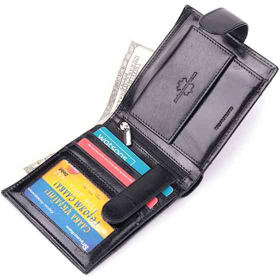 Люксовый мужской бумажник из натуральной глянцевой кожи Vintage sale_15110 Черный Киев