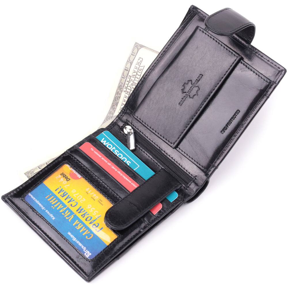 Люксовий чоловічий гаманець із натуральної глянсової шкіри Vintage sale_15110 Чорний Київ - фото 6