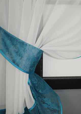 Кухонный комплект VR-Textil № 085к шторки с ламбрекеном молочный с синим 280х170 см (52-0917) Киев