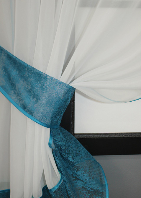 Кухонный комплект VR-Textil № 085к шторки с ламбрекеном молочный с синим 280х170 см (52-0917) Киев - изображение 3